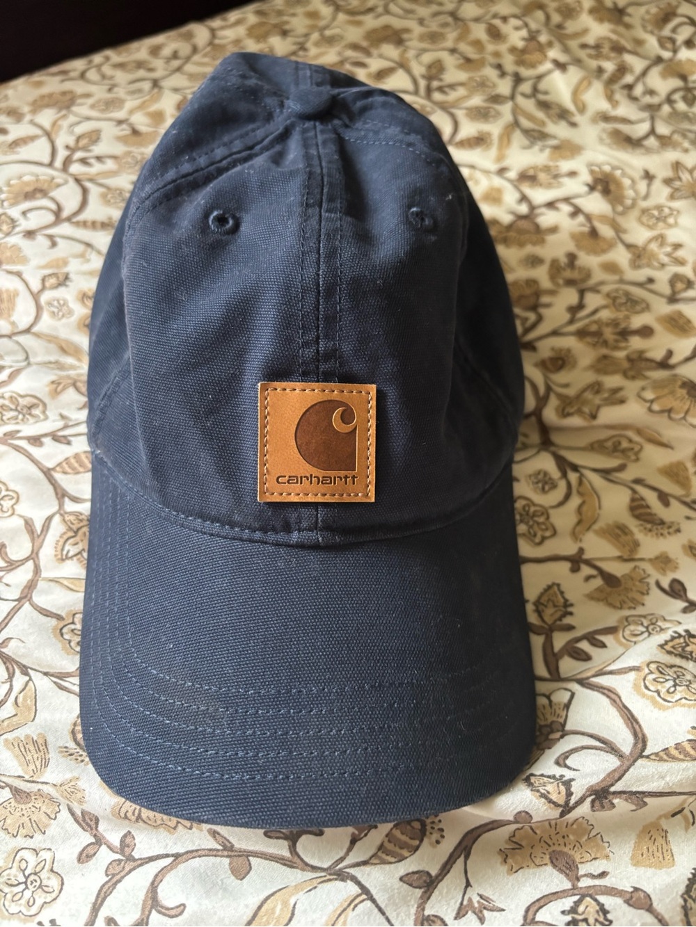 Carhartt Navy Canvas Cap with Brown Leather Patch